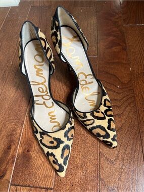 Sam Edelman Delilah Leopard Print Calf Hair d'Orsay Pointed Toe Pumps size 9